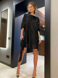 themeisles Women's Party Dress Sequin Dress Shift Dress Mini Dress Black Purple Champagne 3/4 Length Sleeve Pure Color Lace up Fall Spring Crew Neck Party Party Halloween  S M L XL