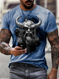 themeisles Summer New Men's Slim Viking Mythology Printed Round Neck Casual Sports 3D T-shirt