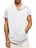 themeisles New Men's Solid Color Pullover Sports Casual Sleeveless Men's Section Hooded Horse Clip Loose Three-dimensional Patch Pocket Short-sleeved Cane
