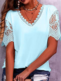 themeisles Lace Lace Splicing Loose V-neck Short-sleeved T-shirt