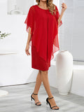 themeisles Split-Joint Solid Color See-Through Gauze Loose Half Sleeves Mini Dresses