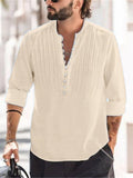 themeisles Summer Hot Men's Shirt Casual Button-down Collar Shirt Spring and Autumn Men's Cotton Linen Crease Casual Slim Long-sleeved Striped Shirt