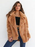 themeisles Fashion Solid Color Sexy Plush Lapel Coat
