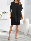 themeisles Split-Joint Solid Color See-Through Gauze Loose Half Sleeves Mini Dresses