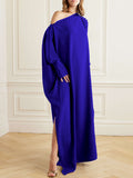 themeisles Long Sleeves Solid Color Split-Side One-Shoulder Evening Dresses Maxi Dresses
