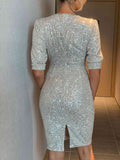 themeisles Sequin Surplice Slit Mini Dress
