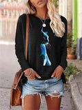 themeisles 3D Digital Printing Cats Long Sleeve Round Neck Top Black Blue Gray