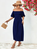 themeisles Off-Shoulder Balloon Sleeve Midi Dress