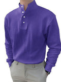themeisles Loose Men's Solid Color Long-sleeved Shirt Plain Slit Spot Casual Shirt White Black Blue S-5XL