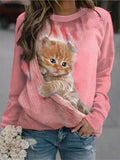 themeisles Animal Loose Cats 3D Digital Printing Long-sleeved Round Neck Sweater Female Blue Purple Pink