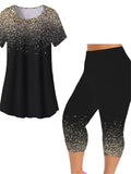 themeisles Women's Plus Size Tops Set Graphic Patchwork Short Sleeve U Neck Basic Daily Weekend Cotton Spring Summer Black