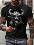 themeisles Summer New Men's Slim Viking Mythology Printed Round Neck Casual Sports 3D T-shirt