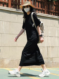themeisles Casual Short Sleeves Solid Color Round-Neck Maxi Dress