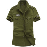 themeisles Summer Short-sleeved Shirt Men's Military Youth Casual Korean Slim Cotton Shirt Men's Labor Military