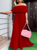 themeisles Wrap Pleated Solid Color Off-The-Shoulder Evening Dresses