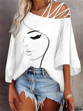 themeisles Fashion Stitching Loose Casual Tops Ladies Print T-shirt White Black Red Blue S M L XL 2XL