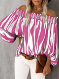 themeisles Summer and Autumn Personality New Stripes Sexy Fashion A Shoulder Set Head Chiffon Shirt Regular Sleeves Commuter Style Long-sleeved Shirt Female