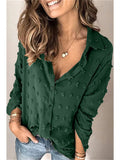 themeisles Casual Women's Tops Solid Color Lapel Jacquard Polka Dot Long-sleeved Single-breasted Shirt Female