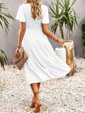 themeisles Solid Color Elastics Short Sleeves Loose Round-neck Midi Dresses