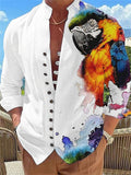 themeisles Men's Shirt Linen Shirt Graphic Prints Parrot Stand Collar White Yellow Red Blue Outdoor Street Long Sleeve Print Clothing Apparel Fashion Designer Casual Comfortable