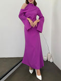themeisles Flared Sleeves Asymmetric Buttoned Hollow Solid Color Zipper Cold Shoulder Evening Dresses Maxi Dresses