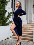 themeisles Ruched Slit Surplice Wrap Dress