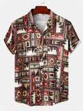 themeisles New Men's Casual Floral Print Fashion Urban Lapel Short-sleeved Loose Type Beach Vacation Cardigan Shirt Man