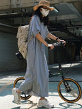 themeisles Casual Short Sleeves Solid Color Round-Neck Maxi Dress