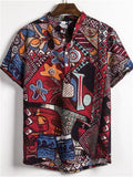 themeisles Summer New Fashion Urban Short-sleeved Linen Cardigan Shirt Men's Printed Casual Comfortable Style Flower Shirt