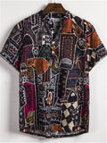 themeisles Summer New Fashion Urban Short-sleeved Linen Cardigan Shirt Men's Printed Casual Comfortable Style Flower Shirt