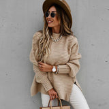 themeisles Autumn and Winter New Semi-high Collar Loose Solid Color Long-sleeved Sweater Women