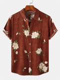 themeisles Men's Floral Short-sleeved Shirt Youth Men's Men's Shirts Spring and Summer New Short-sleeved Loose Type Lapel Shirt