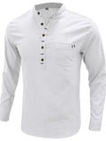 themeisles Standing Collar Men's Cotton Linen Shirt Long-sleeved Henry Collar Shirt Loose Men's Linen Shirt