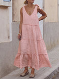 themeisles Solid Color Sleeveless Loose V-Neck Midi Dresses