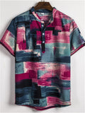 themeisles Summer New Fashion Urban Short-sleeved Linen Cardigan Shirt Men's Printed Casual Comfortable Style Flower Shirt
