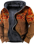 themeisles Men's Fleece Jacket Full Zip Hoodie Fleece Hoodie Sherpa Jacket Denim Blue Blue Yellow Camel Orange Hooded Tribal Graphic Prints Zipper Print Casual Daily Sports 3D Print Fleece Basic Designer Casual