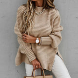 themeisles Autumn and Winter New Semi-high Collar Loose Solid Color Long-sleeved Sweater Women