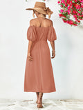 themeisles Off-Shoulder Balloon Sleeve Midi Dress