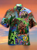themeisles Men's Shirt Summer Hawaiian Shirt Graphic Prints Hippie Bus Turndown Light Yellow Blue-Green Black Light Green Purple Casual Hawaiian Short Sleeve Button-Down Print Clothing Apparel Tropical Fashion