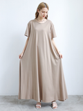 themeisles Simple Loose Short Sleeves Solid Color Round-Neck Maxi Dresses