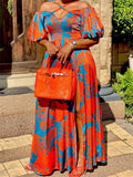 themeisles New Spring and Summer Women's Dresses Printed Open Bust Hanging Neck V-neck Long Dress