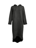 themeisles Split-Joint Solid Color Drawstring Loose Long Sleeves Hooded Midi Dresses