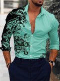 themeisles Men's Shirt Floral Print Long Sleeve Button-Down Tops Turndown Green Black Blue Red Brown Daily Holiday Fashion Casual Breathable