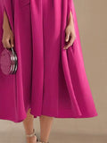 themeisles Simple Batwing Sleeves Lace-Up Solid Color High-Neck Midi Dresses