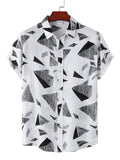 themeisles Floral Short-sleeved Shirt Men's Summer New Short-sleeved Black and White Shirt Cardigan Men's Short-sleeved Shirt