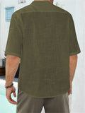themeisles Men's Comfortable Casual Linen Shirt Medium Sleeve Men's Solid Color Tops S M L XL 2XL