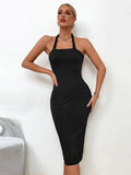 themeisles Ribbed Halter Neck Wrap Dress