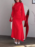 themeisles Flared Sleeves Asymmetric Buttoned Hollow Solid Color Zipper Cold Shoulder Evening Dresses Maxi Dresses