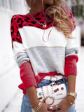 themeisles Women's Sweater Pullover Jumper Knitted Color Block Leopard Stylish Casual Long Sleeve Regular Fit Sweater Cardigans Crew Neck Fall Winter Blushing Pink Gray Red / Holiday / Going out
