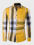 themeisles Large Size New Fashion Urban Men's Cotton Long-sleeved Shirt Patchwork Color Plaid Loose Type Lapel Shirt